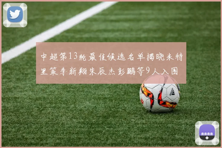 中超第13轮最佳候选名单揭晓米特里策李新翔朱辰杰彭鹏等9人入围